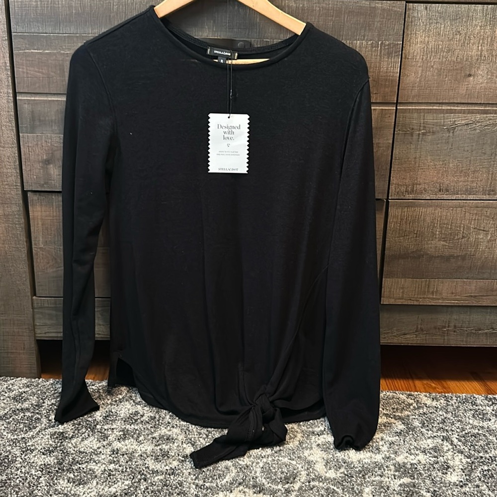 Stella & dot long sleeve black top with knot detail. NWT size small